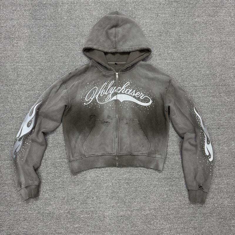 Men's Hooded Sweatshirt Factory - Custom Acid Wash Rhinestone Hoodie
