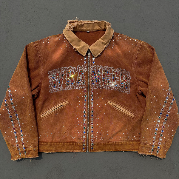 Men's Fur Jacket Factory - Custom Denim Rhinestone Streetwear