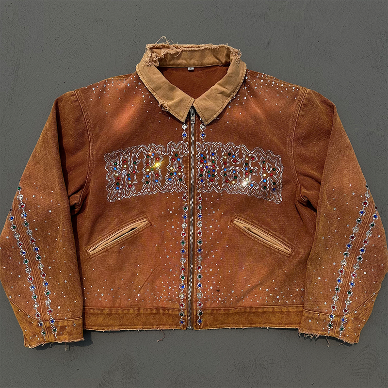Men's Fur Jacket Factory - Custom Denim Rhinestone Streetwear