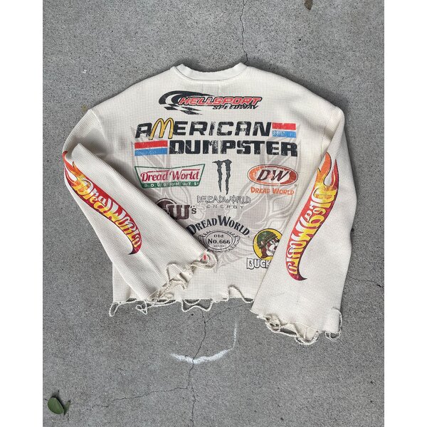 Long Sleeve T-Shirt Factory - Custom Waffle Distress Raw Hem Tee