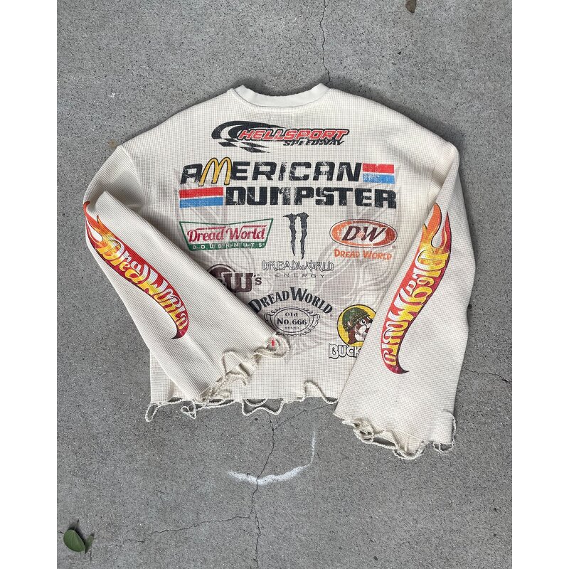 Long Sleeve T-Shirt Factory - Custom Waffle Distress Raw Hem Tee