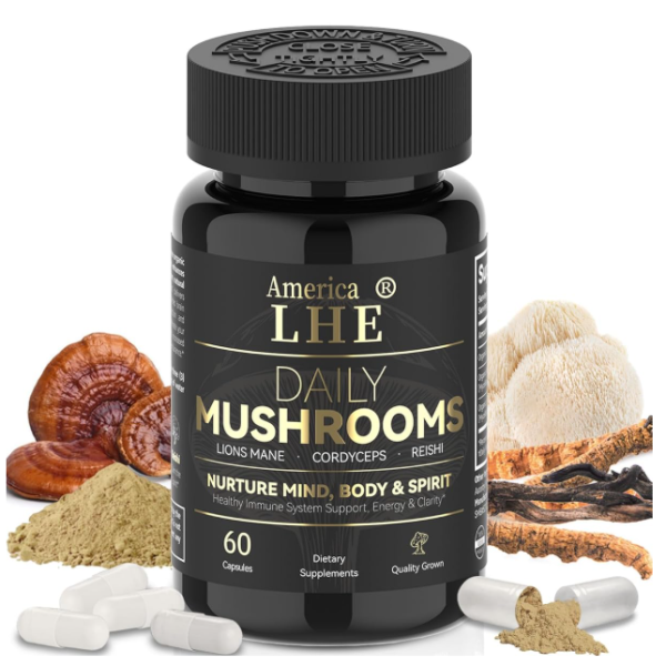 DAY MUSHROOMS LIONS MANE CORDYCEPS REISHI NURTURE MIND BODY & SPIRIT Healthy Lmmune System Support  Energy & Clarity 60 Capsules