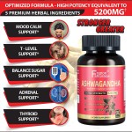 5 in 1 Ashwagandha Capsules Equivalent to 5200mg Powder Combined Turmeric Ginger Black Pepper Rhodiola for Adults 90 Capsules