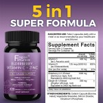 Sambucus Black Elderberry Capsules  with Vitamin C & Zinc,  Immune Support  Supplement,120Capsules Herbal Supplement