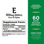 Hight Quality Vitamin E Supplement Maintains Healthy Immune Function Non-GMO Vitamin E Softgels 60 Softgels for Men and Women