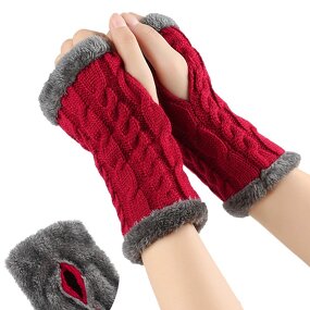 Fingerless Gloves Factory - Women Solid Fuzzy Fur Arm Warmers