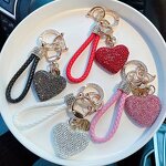 Keychain Factory - Rhinestone Heart Leather Rope Keyring