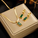 Jewelry Set Factory - 18K Gold Plated Zircon Green Pendant Set