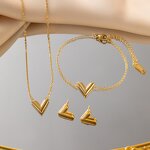 Jewelry Set Factory - Women V-Shaped Letter Necklace Earrings Set