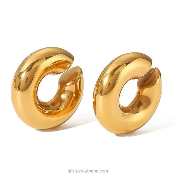 Hoop Earring Factory - 18K Gold Plated Big Clip on Earrings