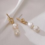 Pearl Earrings Factory - Gold Knot Freshwater Baroque Drop
