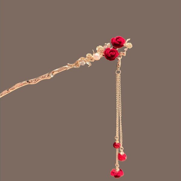 Hair Sticks Factory - Vintage Rose Flower Tassel Hair Chopsticks