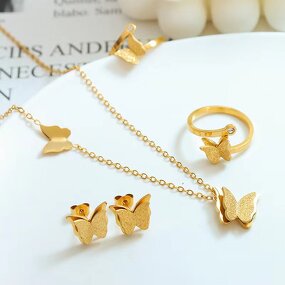 Jewelry Set Factory - 18K Gold Plated Frosted butterfly Set