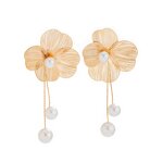 Earrings Factory - Long Fringe Pearl Hollow Flower Bohemian