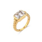 Women's Ring Factory - Gold Plated Emerald Square Twist Rope