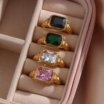 Women's Ring Factory - Gold Plated Emerald Square Twist Rope