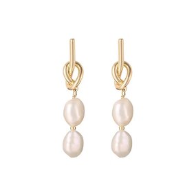 Pearl Earrings Factory - Gold Knot Freshwater Baroque Drop