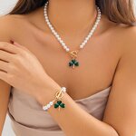 Jewelry Set Factory - Luxury Green Clover Pearl Necklace Set