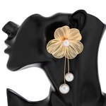 Earrings Factory - Long Fringe Pearl Hollow Flower Bohemian