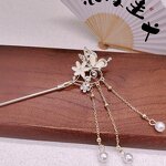 Hairpin Factory - Rhinestone Cat Eye Butterfly Pearl Chopstick