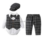 Baby Boy Clothes Set Factory - Gentleman Suit Plaid Romper Set