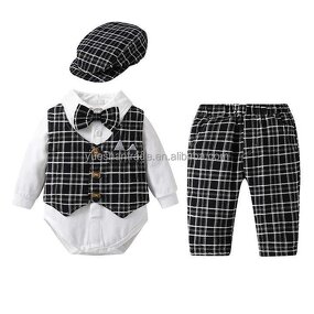 Baby Boy Clothes Set Factory - Gentleman Suit Plaid Romper Set