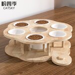 Pet Bowl Factory - Solid Wood Elevated Double Bowl Dining Table