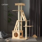 Cat Tree House Factory - Natural Wood Color Big Space Capsule