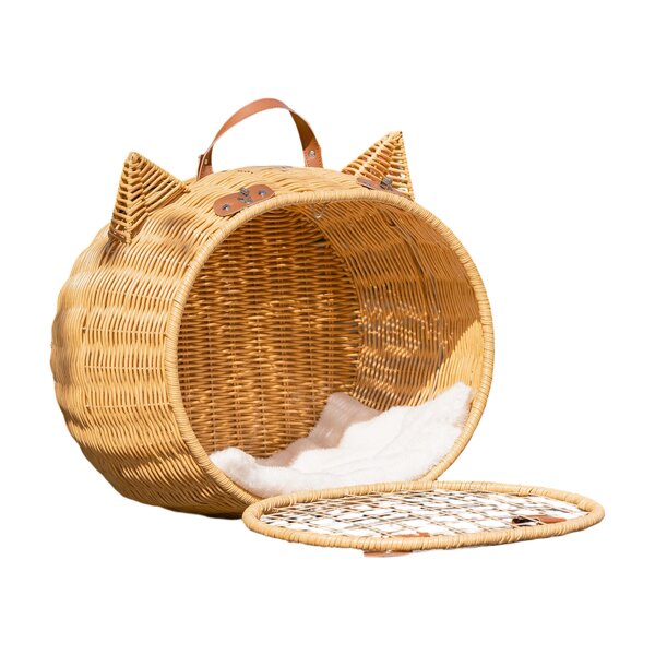 Cat Carrier Bag Factory - Lovely Cat Ear Style Rattan Travel Bag