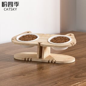 Pet Bowl Factory - Solid Wood Elevated Double Bowl Dining Table