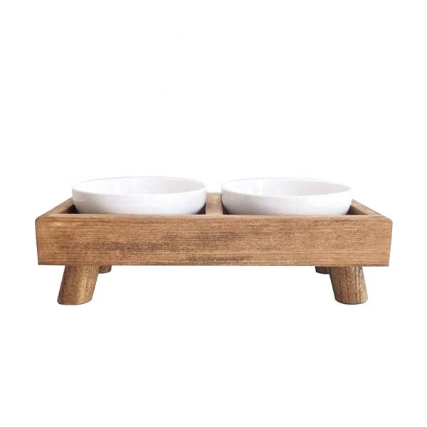 Cat Dog Feeder Factory - Elevated Wooden Double Bowl with Stand