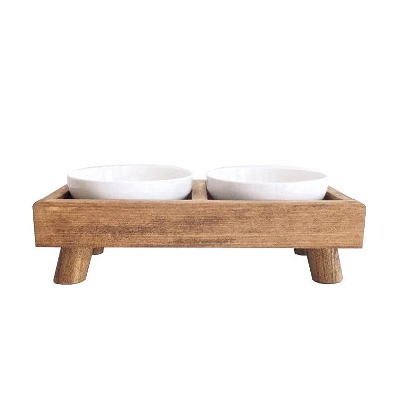 Cat Dog Feeder Factory - Elevated Wooden Double Bowl with Stand