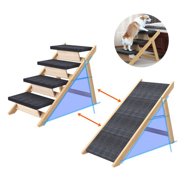 Pet Ramp Factory - Foldable 2-in-1 Dog Stairs Wooden Ladder