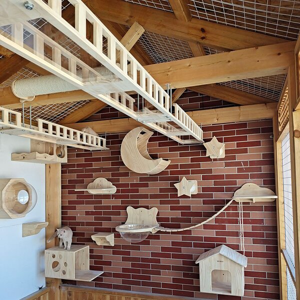 Cat Tree House Factory - Solid Wood Wall Mount with Hammock