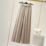 Pants Factory - Women High Waist Loose Leg Cable Knit Elastic