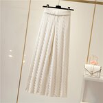 Pants Factory - Women High Waist Loose Leg Cable Knit Elastic