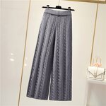 Pants Factory - Women High Waist Loose Leg Cable Knit Elastic