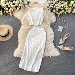 Vest Skirt Set Factory - Women Solid Color Crop Top Midi Set