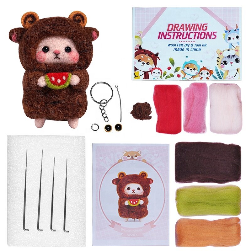 Needle Felting Kit Factory - DIY Craft Sheep Series Brown Wool Kit