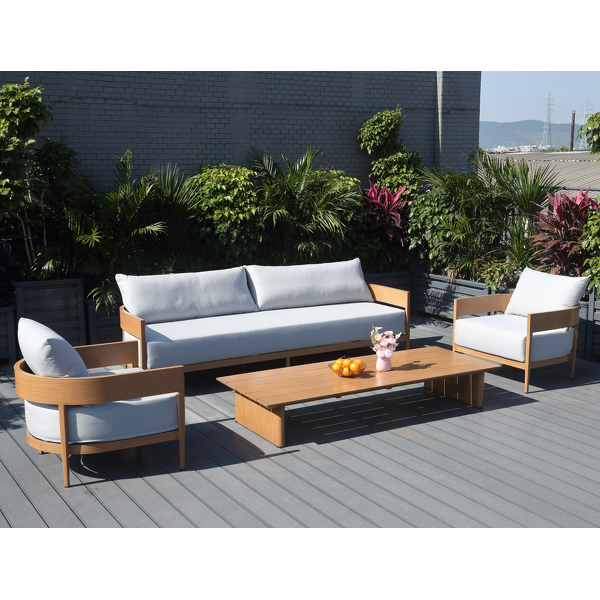 Outdoor Sofa Set Manufacturer - Factory Hot Sale Metal Wood Grain