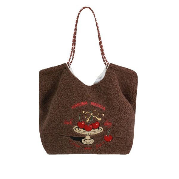 Tote Bag Factory - Autumn Winter Women's Lamb Fleece Cute Cherry Plush