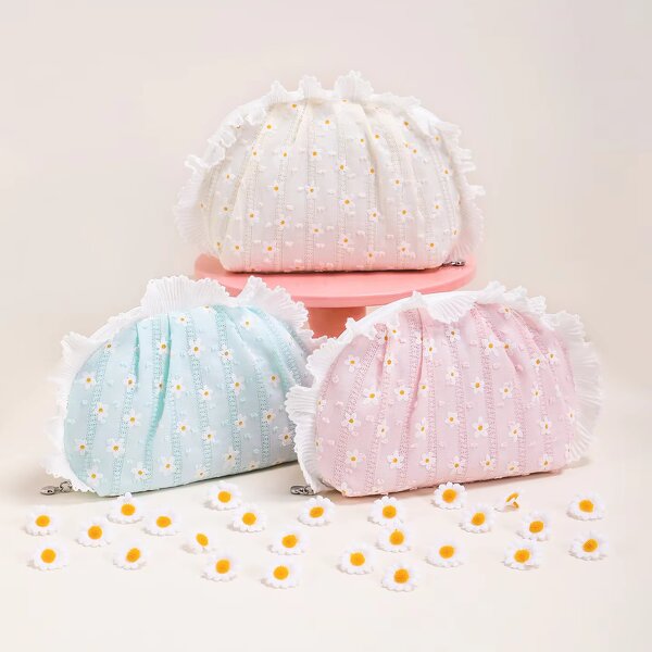 Cosmetic Case Factory - Women's Chrysanthemum Pattern Lace Trim