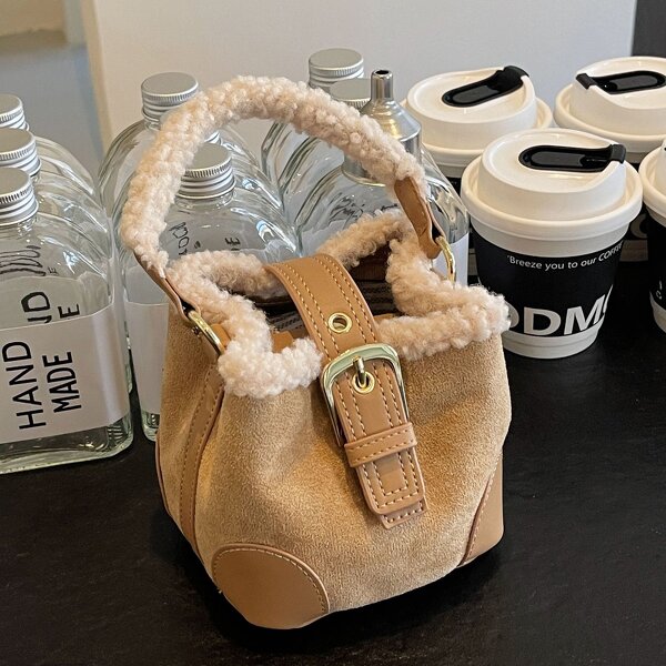 Crossbody Bag Factory - New Fashion PU Velvet Mini Bucket Lamb Wool