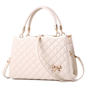 Handbag Factory - Elegant White Quilted Bow Top Handle Crossbody