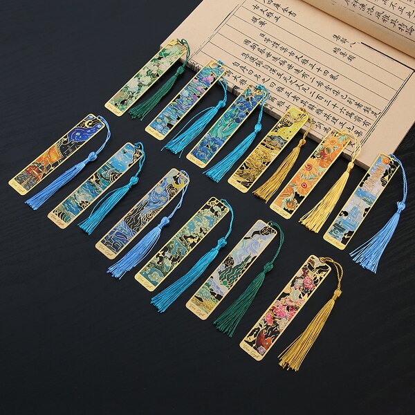 Metal Bookmarks Factory - Van Gogh Painting Hollow-out with Tassels