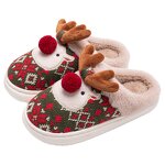 Cotton Slippers Factory - OEM/ODM Christmas 3D Deer Pattern Furry Slippers