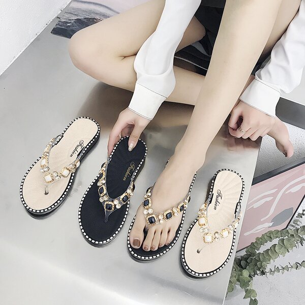 Flip Flops Factory - OEM/ODM Beaded Cross Strap Transparent Jelly PVC