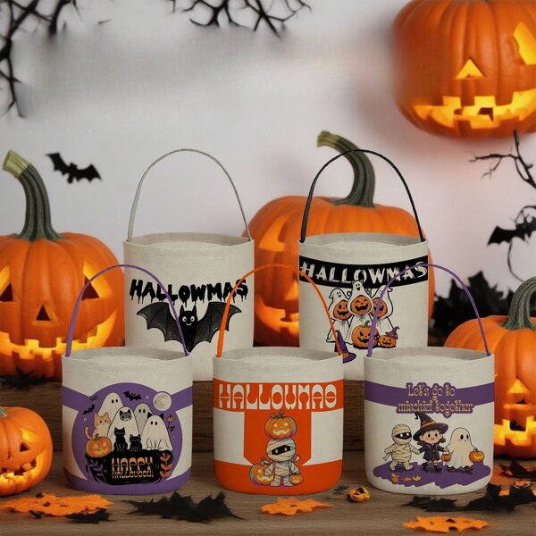 Halloween Bucket Factory - OEM/ODM Cheap Bat Nightmare Print Canvas Basket Bag