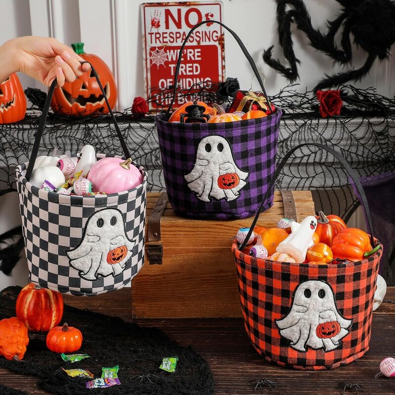 Halloween Bucket Factory - OEM/ODM New Fancy Plaid Print Trick or Treat Basket