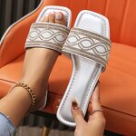 Flat Slipper Factory - OEM/ODM Bohemia Floral Diamond Beaded Cross Strap